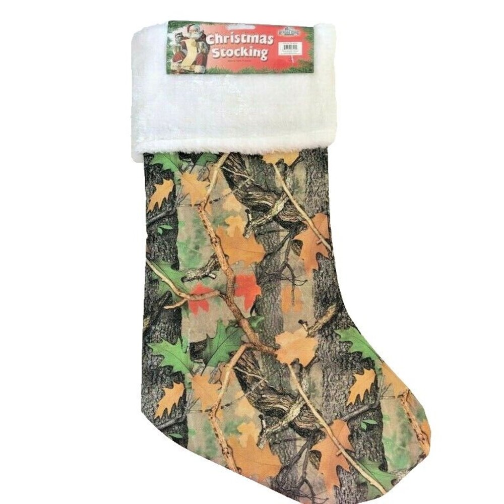River's Edge Camouflage Camo Christmas Stocking 20" Hunting Cabin Lake Rustic